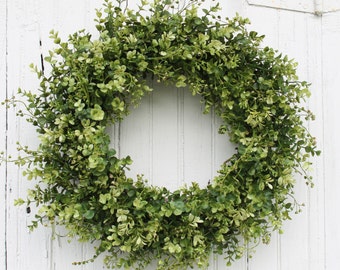 Green Boxwood Wreath, Farmhouse Decor, Everyday Greenery Wreath, Year Round Front Door Wreath, Double Door Wreath, All Seasons Green Wreath