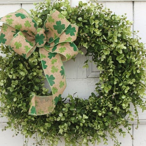 St. Patrick's Day Wreath, Shamrock Front Door Wreath, Irish Greenery Wreath, Indoor Outdoor Boxwood Wreath, Year Round All Season Wreath