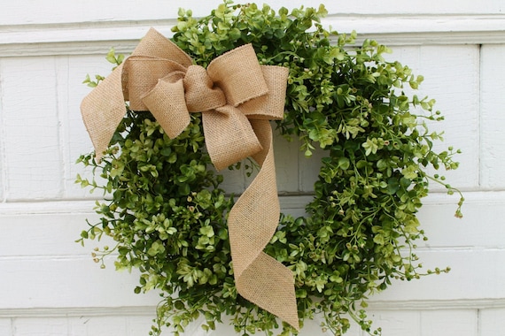 Rustic Window Frame with Greenery Wreath and Burlap Bow