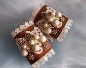 Cuff Bracelets, Fabric Cuffs, Steampunk Wedding Cuff Bracelets, Steampunk, Victorian, Wedding, Pair, Lacy, Beaded