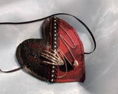 Large Heart Eye Patch, Masquerade, Party, Pirate, Gothic, Steampunk, Halloween, Photoshoot, Cosplay, Rock, Black, Deep Red, Skeletal Hand