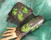 Gothic Cuff Bracelets, Cyber Punk Cuff Bracelets, Cosplay, Costume, Photoshoot, Lacy, Black, Lime Green, Cross
