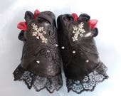 Cuff Bracelets, Fabric Cuffs, Gothic Cuff Bracelets, Pair, Steampunk/Victorian Cuff Bracelets, Cosplay, Costume, Black, Red, Cross, Lacy