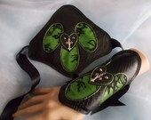 Cuff Bracelets, Fabric Cuffs, Pair, Gothic Cuff Bracelets, Cyber Goth Cuff Bracelets, Cyber Punk Bracelets, Lacy, Black, Lime Green, Cross