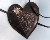 Large Heart Shaped Eye Patch, Masquerade, Pirate, Gothic, Spider, Web, Photoshoot, Black, Silver, Embroidered