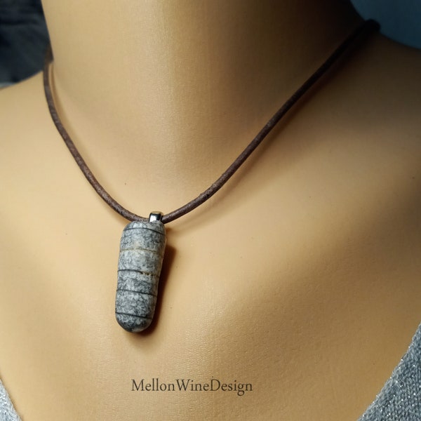 Orthoceras Fossil Necklace, Raw Stone Necklace, Genuine Fossil, Fossil Jewelry, Rock Hound Gift, Geology Gift, Unisex Necklace