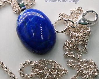 Lapis Lazuli Necklace, Cobalt Blue Oval Necklace, Natural Blue Stone