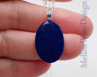 Lapis Lazuli Necklace, Sterling Silver Necklace, Lazurite Necklace, Delicate Necklace, Oval Lapis, September Birthstone