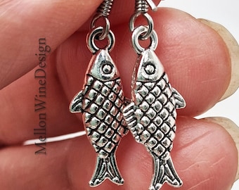 Antique Silver Fish Earrings: Whimsical Jewelry, Lightweight Dainty Dangles