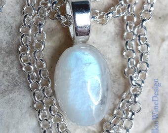 Rainbow Moonstone Oval Necklace, Dainty Chain Necklace, June Birthstone