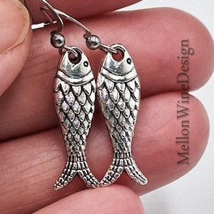 Fish Earrings, Antique Silver Earrings, Fish Drop Earrings, Dangle Earrings, Lightweight Earrings, Whimsical Earrings