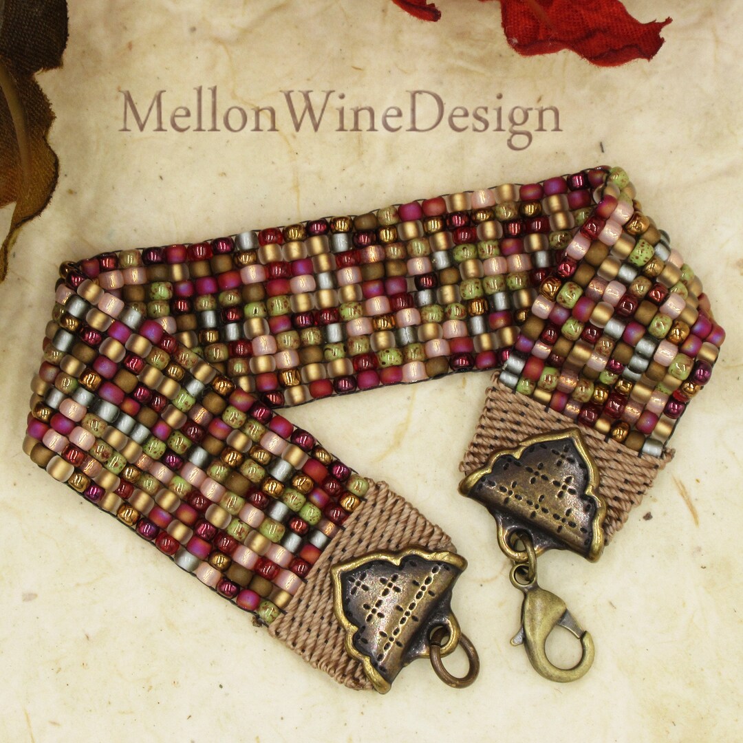 Hand Loomed Bracelet, Rustic Cuff Bracelet, Warm Colors Jewelry, Rustic