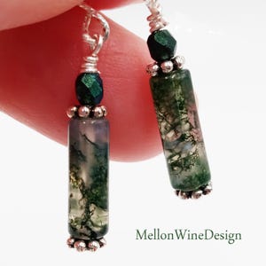 Moss Agate Earrings, Sterling Silver Earrings, Small Dainty Lightweight Earrings, Minimalist Earrings, Gift for Her, June Birthstone
