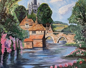 Pintura de paisagem de castelo inglês, 30x25 cm (12x10 polegadas) em tela.