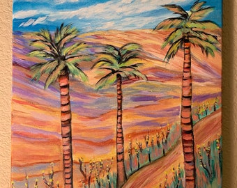Palm Springs Palm Tree Trail Landscape Painting on canvas 16x12 inches