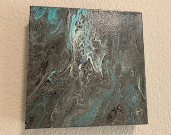 Pintura abstrata em acrílico azul névoa sobre tela