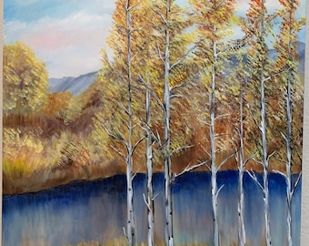 Pintura de paisagem de outono em Mammoth Lakes, Califórnia, em tela grande de 30x24 polegadas.