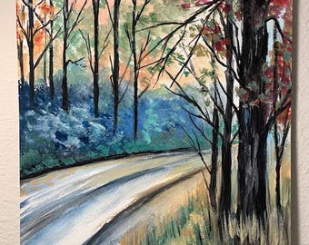 Pintura de paisagem em aquarela de árvores de outono 10x8 polegadas com moldura