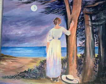 Senhora à Beira-Mar, pintura acrílica sobre tela, 35,5 x 35,5 cm. Inspirada no Salmo 23.