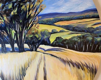 Pintura de paisagem de outono nas colinas de Folsom, no norte da Califórnia, 20x14 polegadas sobre tela