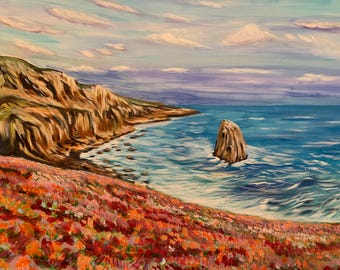 Paisagem oceânica da Califórnia, pintura acrílica sobre tela, 61 x 41 cm (24 x 16 polegadas)