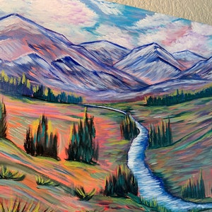 Colorado Rocky Mountains Landscape Acrylic painting on canvas 20x18 inches