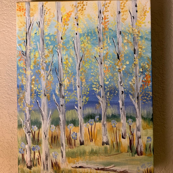 Aspen tree in Colorado landscape painting on canvas 12x10 inches