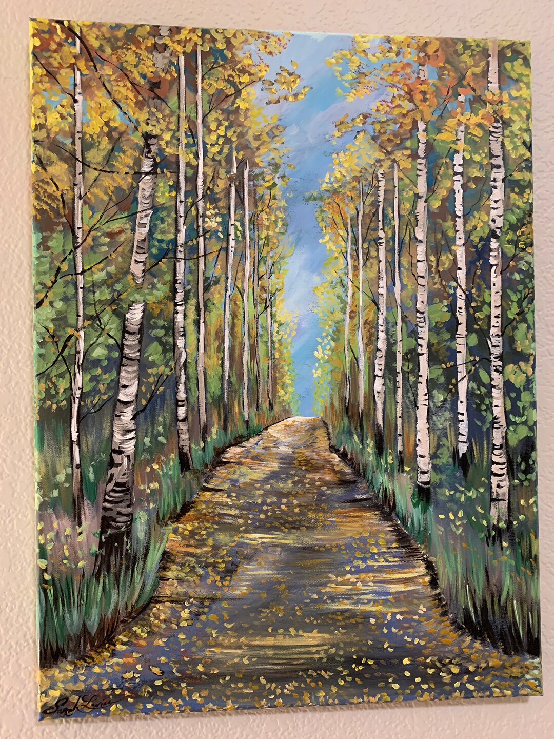 Aspen Trees Trail Landscape Painting Acrylic 24x14 Inches on Canvas. - Etsy