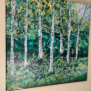 Aspen Tree Art Landscape acrylic painting on canvas 16x16 inches