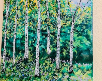 Aspen Trees in Summer landscape acrylic painting on canvas 20x20 inches