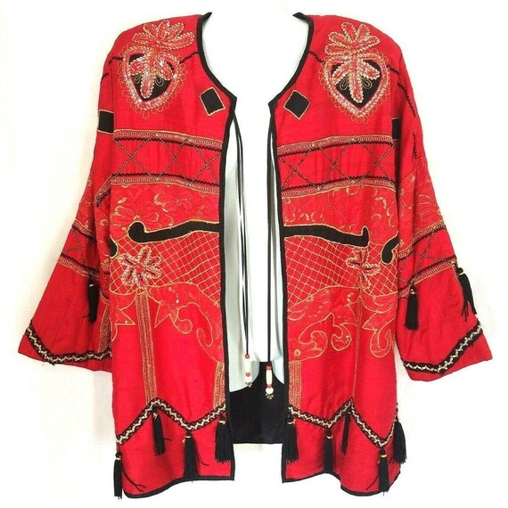 The Icing Jacket Vintage Red Silk Artsy Embroidere