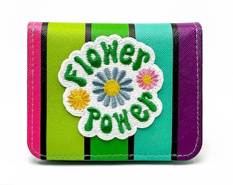 Flower Power Retro Wallet, Rainbow Vinyl ID Card Wallet, Retro 60's Accessory, 70's Retro Gift for Her, Hippie Boho Accessory, Pocket Wallet