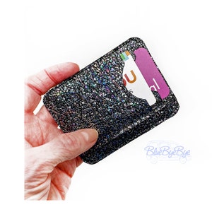 Cartera de efectivo de tarjeta delgada, cartera de identificación unisex, titular de tarjeta de regalo y negocio de arco iris iridiscente, cartera de bolsillo iridiscente negra, pequeña idea de regalo