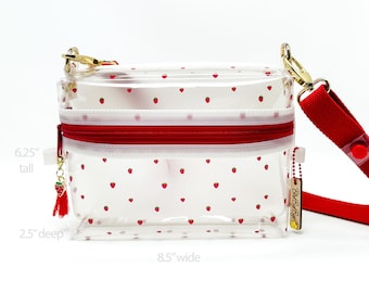 Strawberry Clear Vinyl Crossbody Bag: Boxy Stadium Purse
