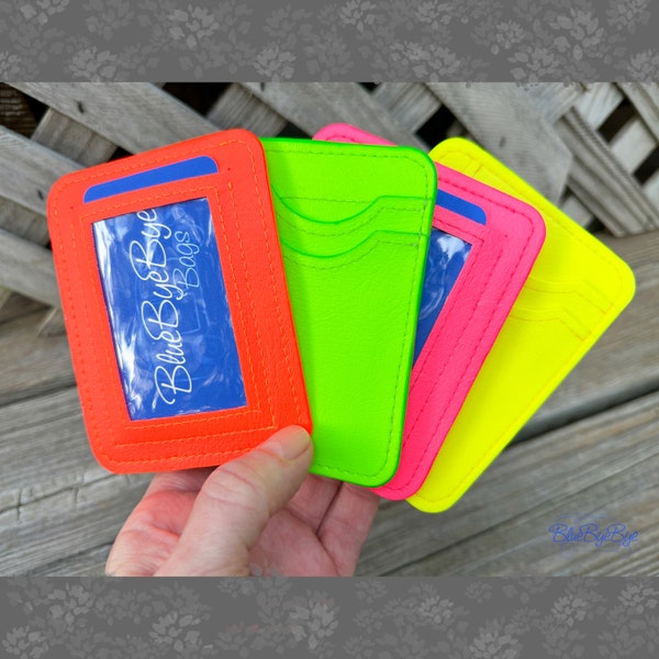 Neon ID Unisex Wallet, Neon Orange Card Cash ID Holder, Neon Pink Pocket Wallet, Neon Yellow Cardholder Wallet, Neon Green ID Card Holder