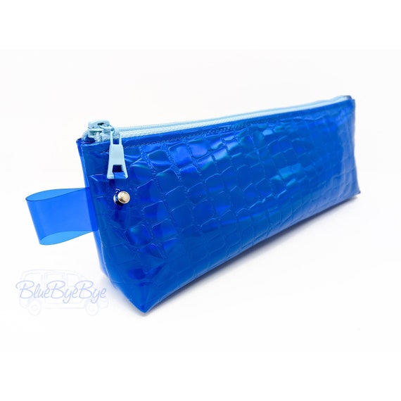 Royal Blue Pencil Pouch, Clear Vinyl Pencil Pouch, Iridescent Blue Bag,  Gift for Student, Gift for Teach, Sewing Notions Bag, Project Bag 