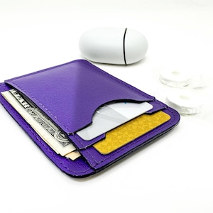 Cartera de vinilo morado para identificación, tarjetero delgado, tarjetero morado uva, regalo morado para enamorados, pequeño calcetín navideño, tarjetero