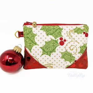 Holly & Gold Polka Dot Zipper Pouch: Jingle Bell Charm