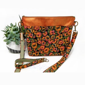 Cork Crossbody Bag: Fall Pansies Floral Purse with Wristlet Key Fob