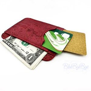 Slim Card Cash Wallet, Unisex ID Wallet, Business y Gift Card Holder, Red Cork, Pocket Wallet, Cardholder Wallet Women, Small Gift Idea