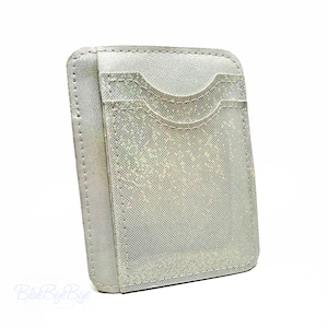 Slim Card Cash Wallet, Silver Sparkle ID Wallet, Portatarjetas de regalo de negocios de plata iridiscente, Cartera de bolsillo Glam, Pequeña idea de regalo para ella