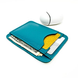 Cartera de identificación de vinilo verde azulado, cartera de tarjeta Aqua Slim, estuche de tarjeta de visita turquesa, cartera de tarjeta minimalista, relleno de medias pequeñas, titular de tarjeta de regalo