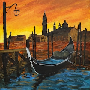 Venice sunset - original acrylic painting by DenitsaArt