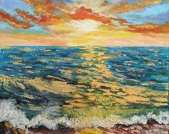 Seascape original oil painting by DenitsaArt