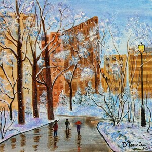 Winter in Manhattan - original acrylic painting by DenitsaArt