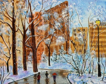 Zima na Manhattanie - oryginalny obraz akrylowy autorstwa DenitsaArt