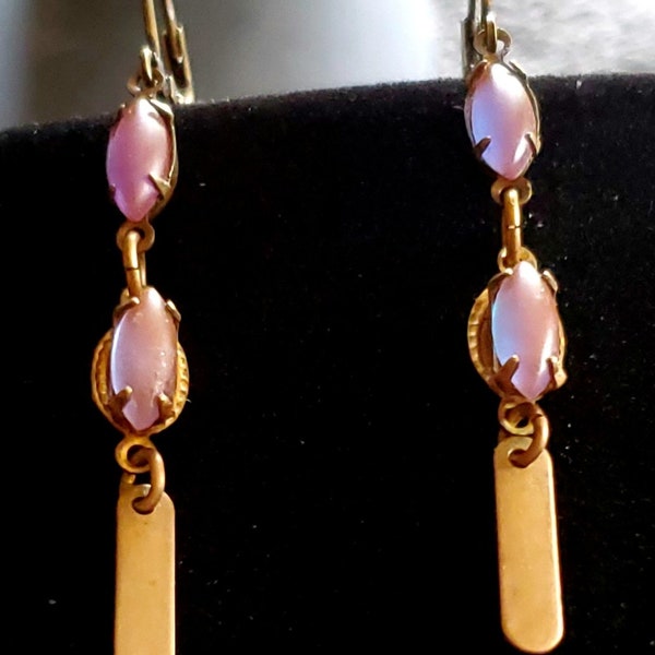 OOAK Artisan Earrings Navette Saphiret Dangle Earrings Pierced Lever Back Antique Czech Glass