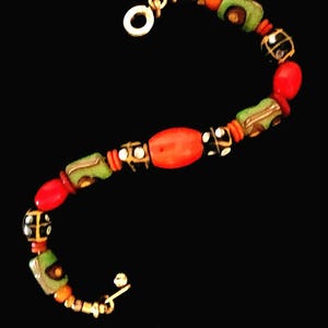 Venetian Trade Bead Bracelet Detailed Colorful Bohemian Glass TANGERINE Colodonte Matched Beads Genderless Jewelry