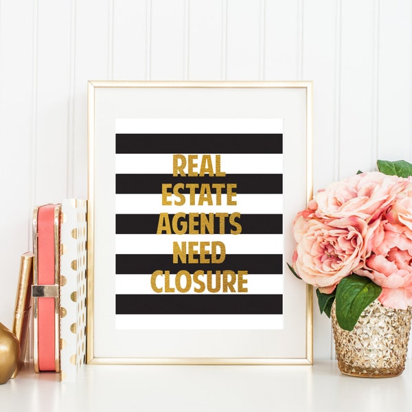 Realtor Real Estate GIFT Modern Stripes and GOLD office artwork digital print 8x10" Poster printable instant download