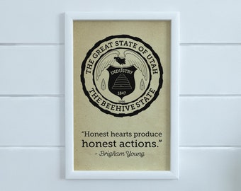 Utah State Emblem - Brigham Young, Vintage Poster, Quote Poster